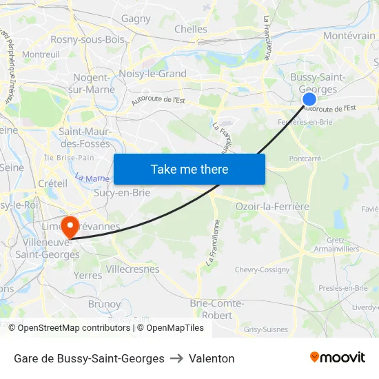 Gare de Bussy-Saint-Georges to Valenton map