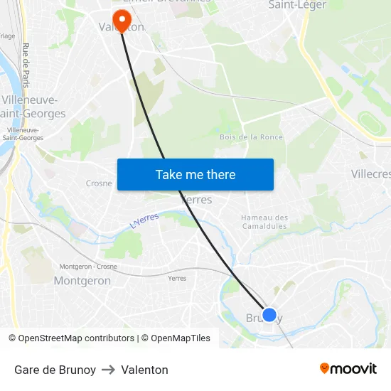 Gare de Brunoy to Valenton map