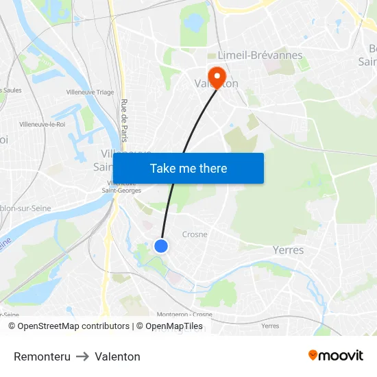 Remonteru to Valenton map