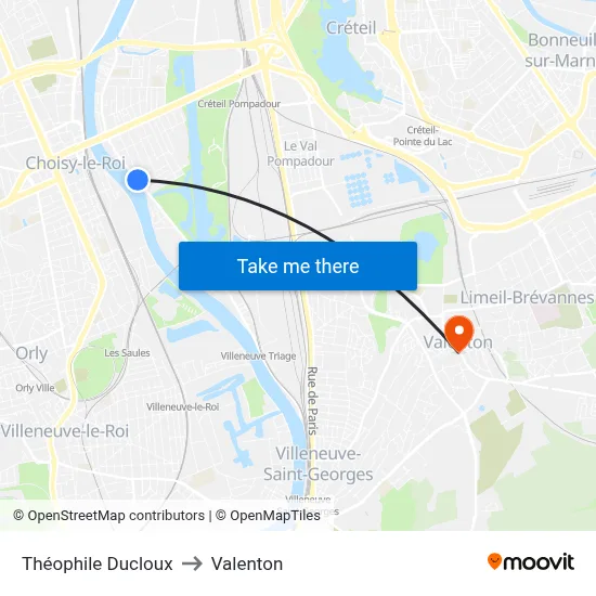 Théophile Ducloux to Valenton map