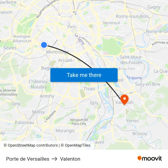 Porte de Versailles to Valenton map