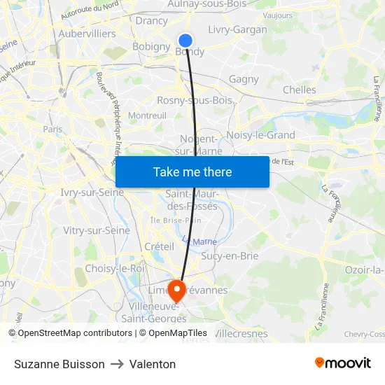 Suzanne Buisson to Valenton map