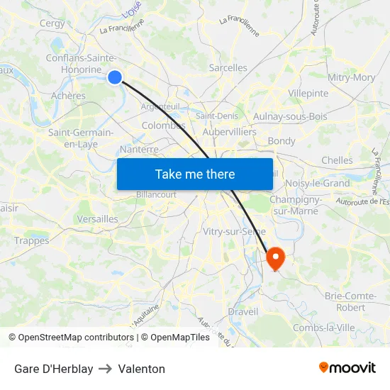 Gare D'Herblay to Valenton map