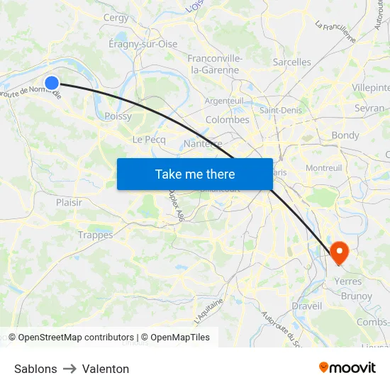 Sablons to Valenton map