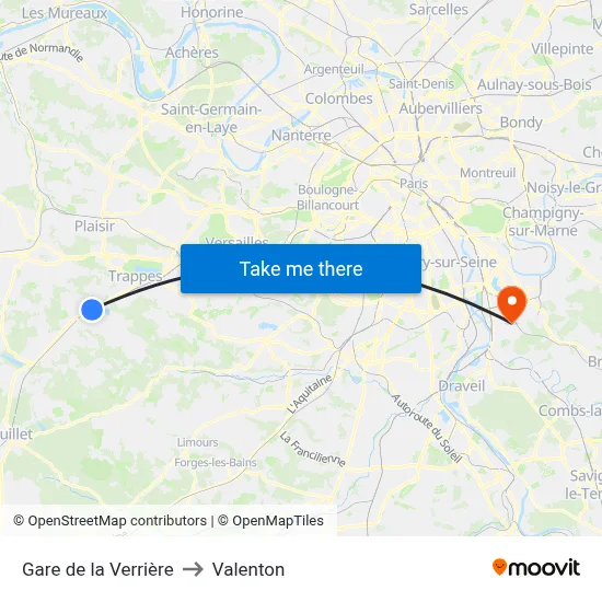 Gare de la Verrière to Valenton map