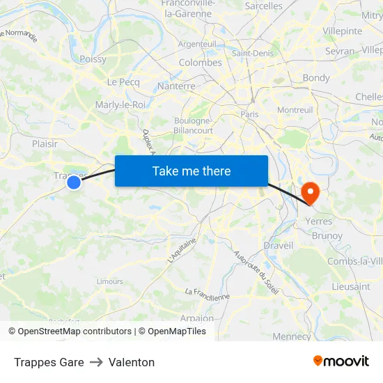 Trappes Gare to Valenton map