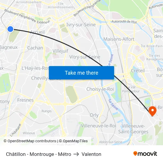 Châtillon - Montrouge - Métro to Valenton map