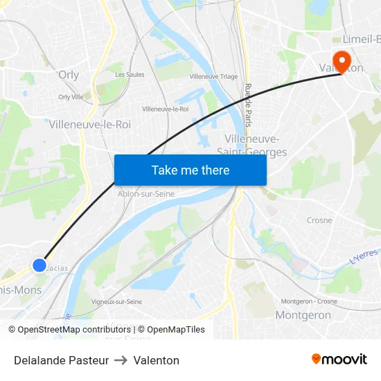 Delalande Pasteur to Valenton map