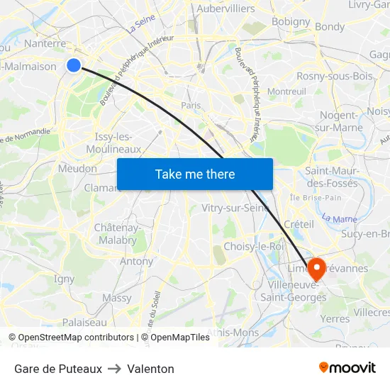 Gare de Puteaux to Valenton map