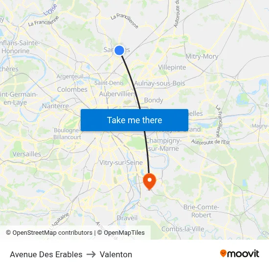 Avenue Des Erables to Valenton map