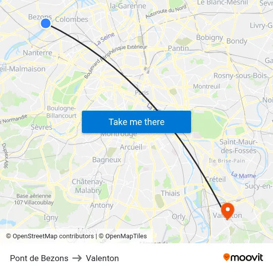 Pont de Bezons to Valenton map