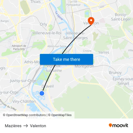 Mazières to Valenton map