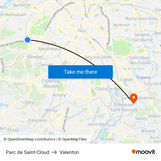 Parc de Saint-Cloud to Valenton map
