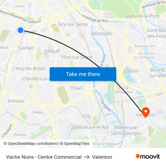 Vache Noire - Centre Commercial to Valenton map