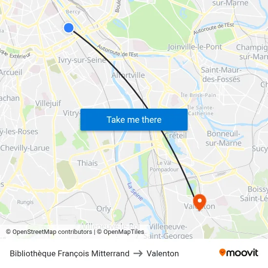 Bibliothèque François Mitterrand to Valenton map
