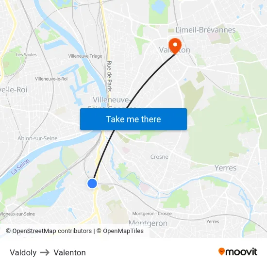 Valdoly to Valenton map