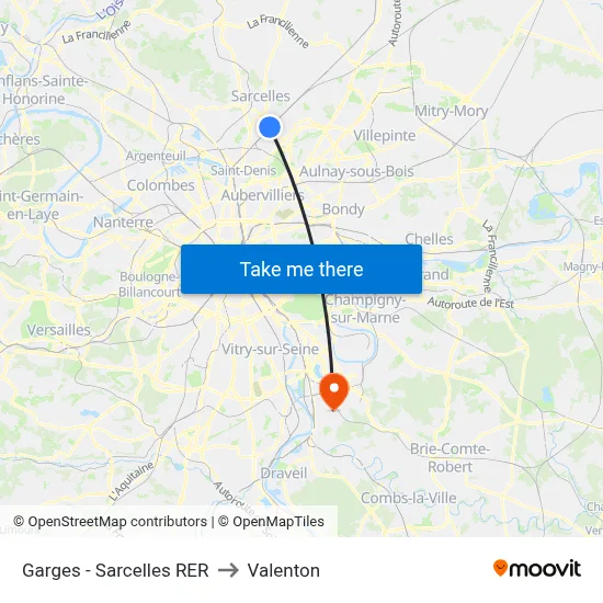 Garges - Sarcelles RER to Valenton map