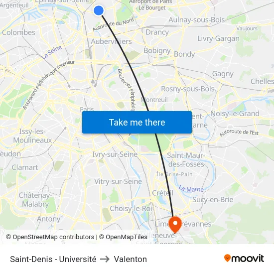 Saint-Denis - Université to Valenton map