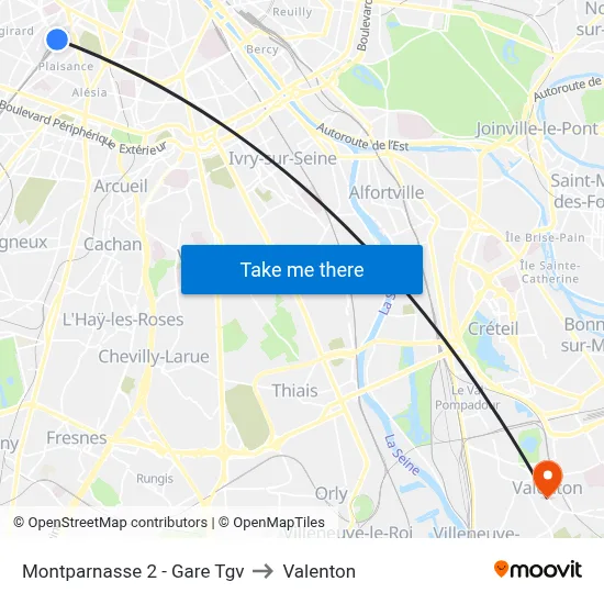Montparnasse 2 - Gare Tgv to Valenton map