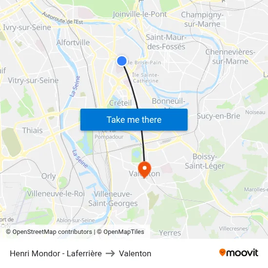 Henri Mondor - Laferrière to Valenton map
