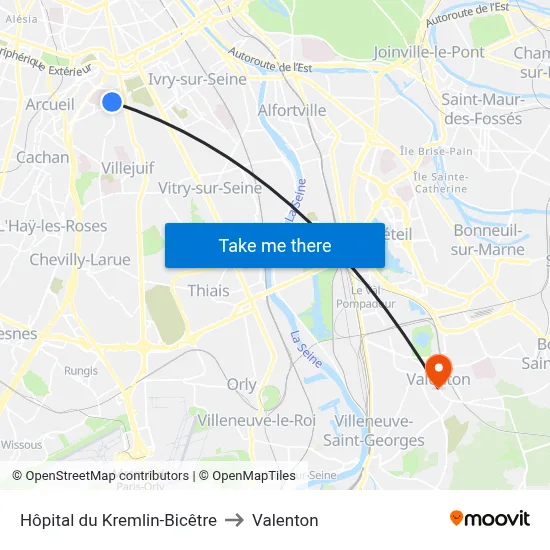 Hôpital du Kremlin-Bicêtre to Valenton map
