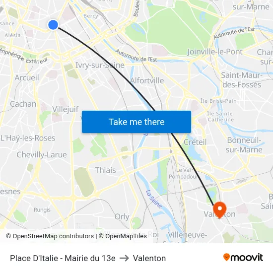 Place D'Italie - Mairie du 13e to Valenton map