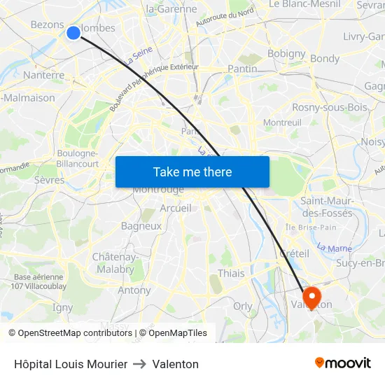 Hôpital Louis Mourier to Valenton map