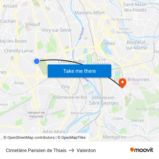 Cimetière Parisien de Thiais to Valenton map