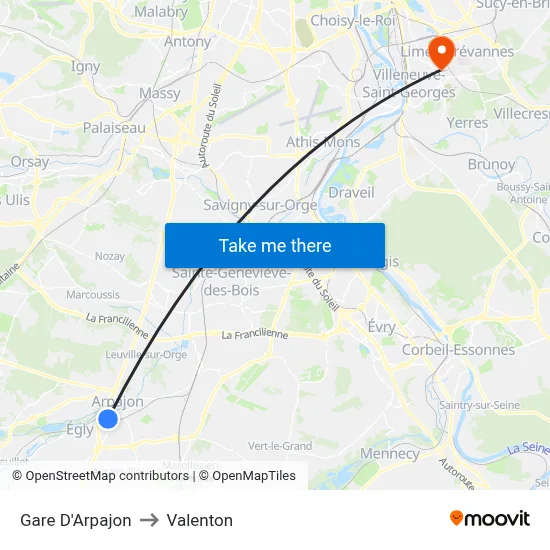 Gare D'Arpajon to Valenton map