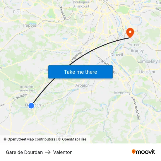 Gare de Dourdan to Valenton map