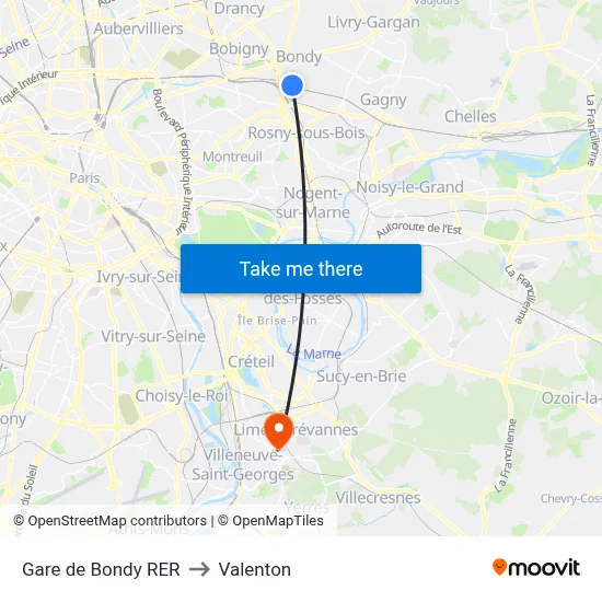 Gare de Bondy RER to Valenton map