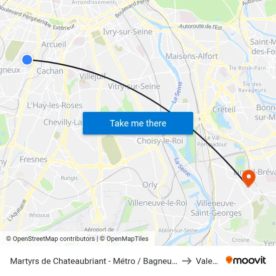 Martyrs de Chateaubriant - Métro / Bagneux Lucie Aubrac to Valenton map