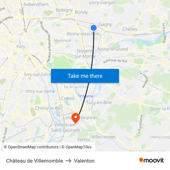 Château de Villemomble to Valenton map