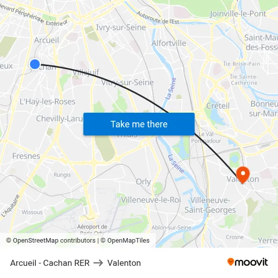 Arcueil - Cachan RER to Valenton map