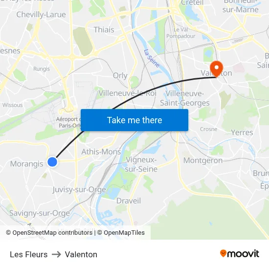 Les Fleurs to Valenton map
