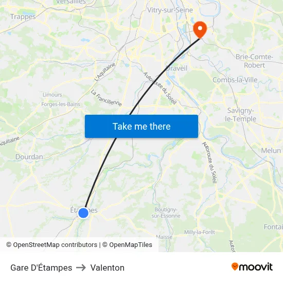 Gare D'Étampes to Valenton map