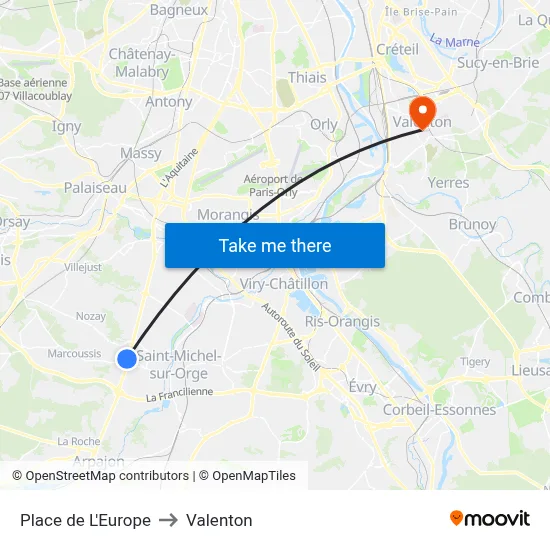 Place de L'Europe to Valenton map