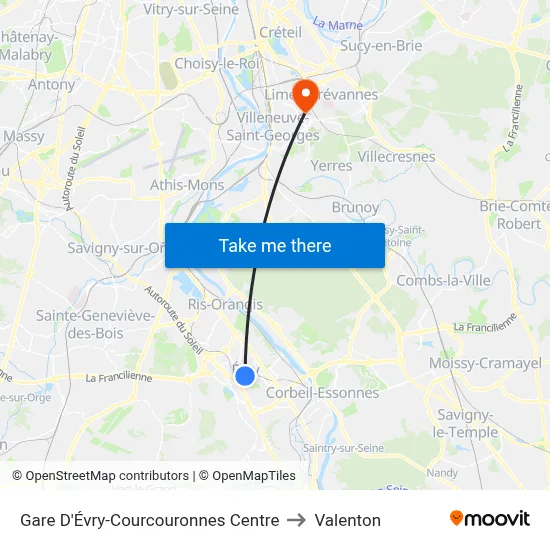 Gare D'Évry-Courcouronnes Centre to Valenton map