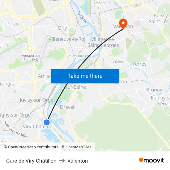 Gare de Viry-Châtillon to Valenton map