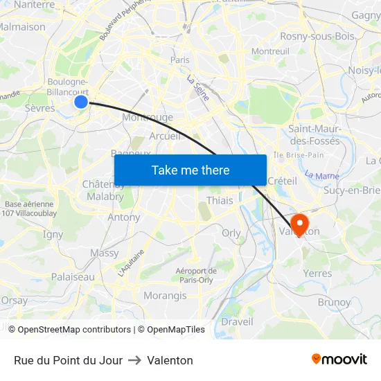 Rue du Point du Jour to Valenton map