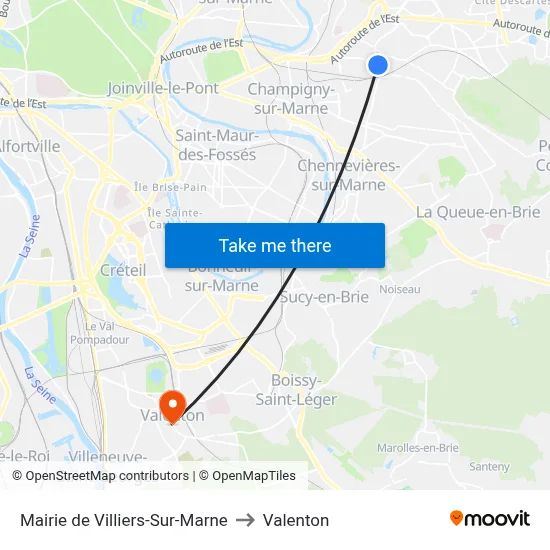 Mairie de Villiers-Sur-Marne to Valenton map