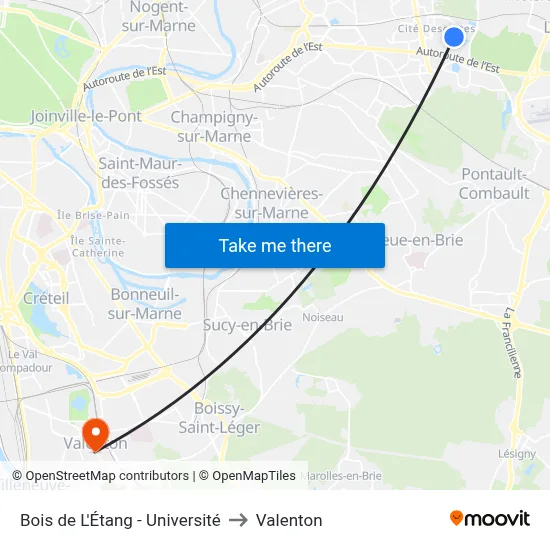 Bois de L'Étang - Université to Valenton map