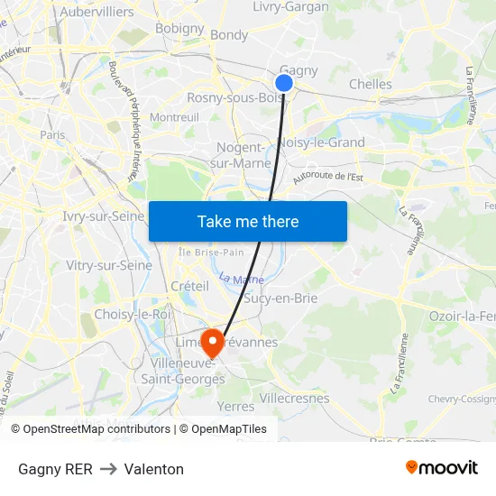Gagny RER to Valenton map