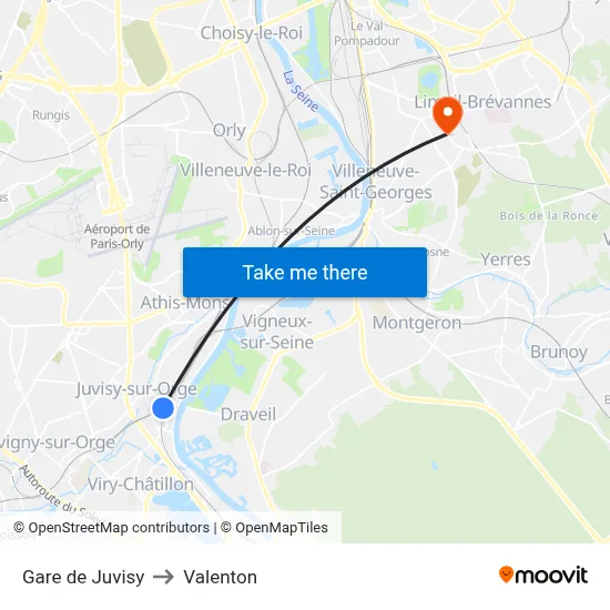 Gare de Juvisy to Valenton map