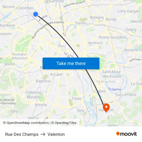 Rue Des Champs to Valenton map