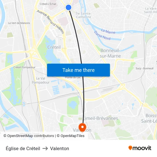 Église de Créteil to Valenton map