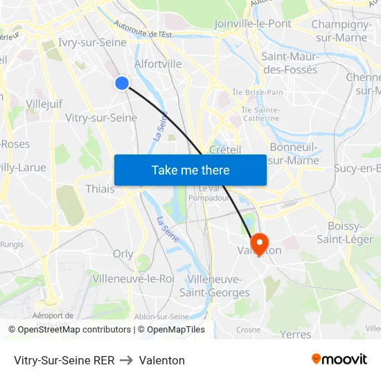 Vitry-Sur-Seine RER to Valenton map