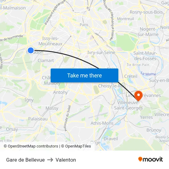 Gare de Bellevue to Valenton map