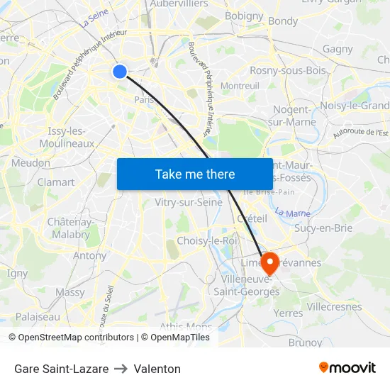 Gare Saint-Lazare to Valenton map