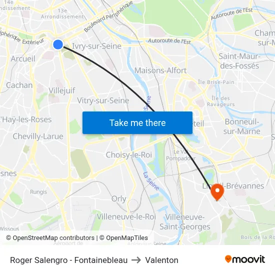Roger Salengro - Fontainebleau to Valenton map